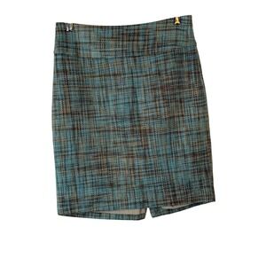The Limited Collection Women's Tweed Pencil Skirt Size 0 Blue Brown Plaid Career